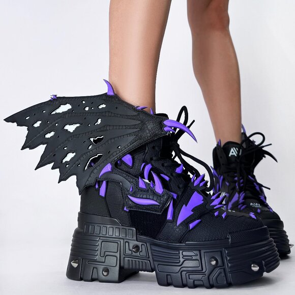 Anthony Wang PURPLE LEMON Dragon Wing Black Platform Sneakers - Picture 2 of 6